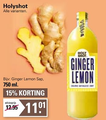 Aanbiedingen Ginger lemon sap - Holy Shot - Geldig van 11/01/2023 tot 28/01/2023 bij De Online Drogist
