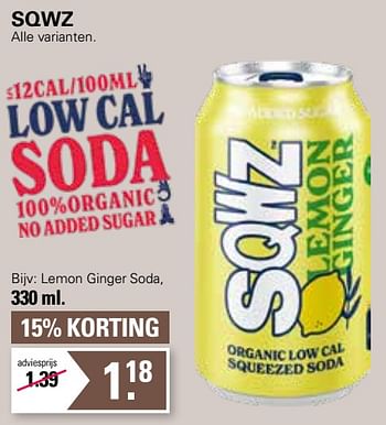 Aanbiedingen Lemon ginger soda - Sqwz - Geldig van 11/01/2023 tot 28/01/2023 bij De Online Drogist