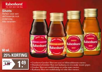 Aanbiedingen Rabenhorst shots - Rabenhorst - Geldig van 11/01/2023 tot 28/01/2023 bij De Online Drogist