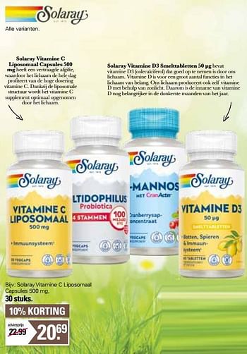 Aanbiedingen Solaray vitamine c liposomaal capsules - Solaray - Geldig van 11/01/2023 tot 28/01/2023 bij De Online Drogist