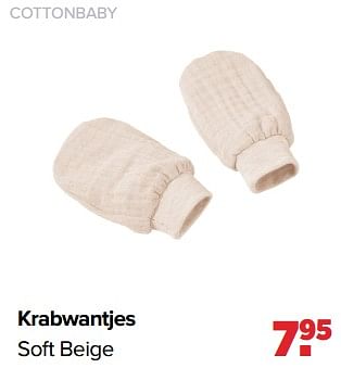 Aanbiedingen Cottonbaby krabwantjes soft beige - Cottonbaby  - Geldig van 02/01/2023 tot 04/02/2023 bij Baby-Dump