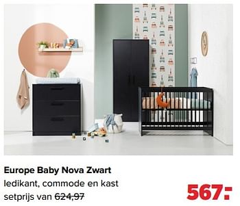 Aanbiedingen Europe baby nova zwart ledikant, commode en kast - Europe baby - Geldig van 02/01/2023 tot 04/02/2023 bij Baby-Dump