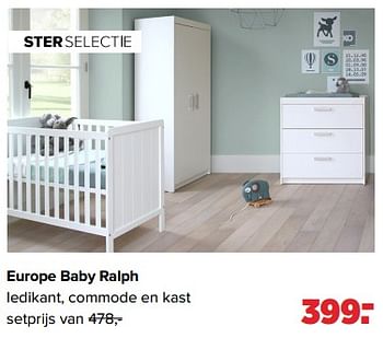 Aanbiedingen Europe baby ralph ledikant, commode en kast - Europe baby - Geldig van 02/01/2023 tot 04/02/2023 bij Baby-Dump