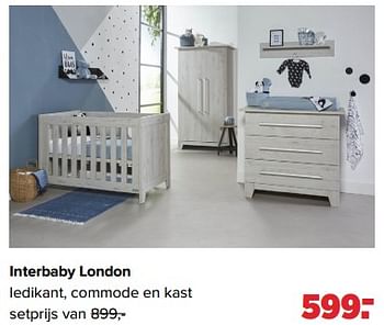 Aanbiedingen Interbaby london ledikant, commode en kast - Interbaby - Geldig van 02/01/2023 tot 04/02/2023 bij Baby-Dump