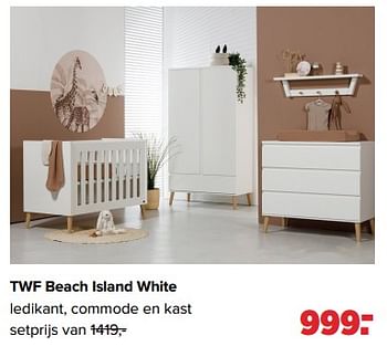 Aanbiedingen Twf beach island white ledikant, commode en kast - TWF - Geldig van 02/01/2023 tot 04/02/2023 bij Baby-Dump