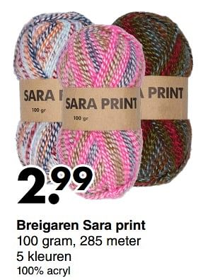 Aanbiedingen Breigaren sara print - Huismerk - Wibra - Geldig van 16/01/2023 tot 29/01/2023 bij Wibra