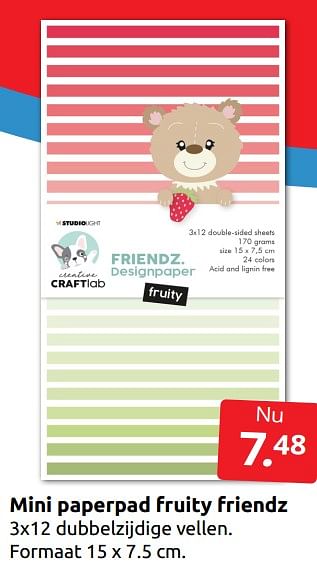 Aanbiedingen Mini paperpad fruity friendz - Huismerk - Boekenvoordeel - Geldig van 21/01/2023 tot 29/01/2023 bij Boekenvoordeel