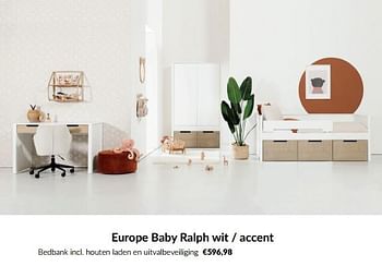 Aanbiedingen Europe baby ralph wit - accent bedbank incl. houten laden en uitvalbeveiliging - Europe baby - Geldig van 23/01/2023 tot 13/02/2023 bij Babypark