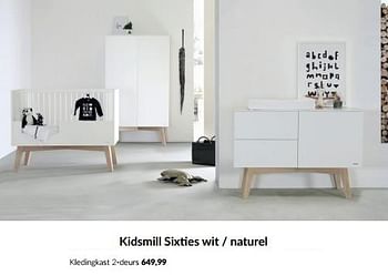 Aanbiedingen Kidsmill sixties wit - naturel kledingkast 2-deurs - Kidsmill - Geldig van 23/01/2023 tot 13/02/2023 bij Babypark