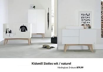 Aanbiedingen Kidsmill sixties wit - naturel kledingkast 3-deurs - Kidsmill - Geldig van 23/01/2023 tot 13/02/2023 bij Babypark