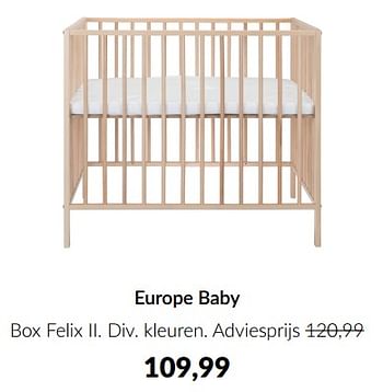 Aanbiedingen Europe baby box felix ii - Europe baby - Geldig van 23/01/2023 tot 13/02/2023 bij Babypark