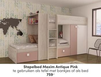 Aanbiedingen Stapelbed maxim antique pink - Huismerk - Baby &amp; Tiener Megastore - Geldig van 29/01/2023 tot 11/02/2023 bij Baby & Tiener Megastore