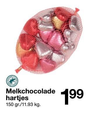 Aanbiedingen Melkchocolade hartjes - Huismerk - Zeeman  - Geldig van 28/01/2023 tot 03/02/2023 bij Zeeman