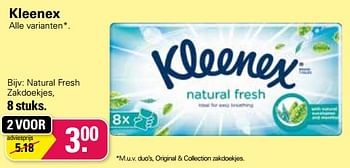Aanbiedingen Natural fresh zakdoekjes - Kleenex - Geldig van 01/02/2023 tot 18/02/2023 bij De Online Drogist