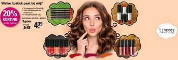 Aanbiedingen Benecos jumbo lipstick - Benecos - Geldig van 01/02/2023 tot 18/02/2023 bij De Online Drogist