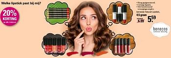 Aanbiedingen Benecos natural lipstick - Benecos - Geldig van 01/02/2023 tot 18/02/2023 bij De Online Drogist