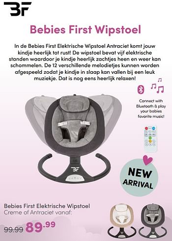 Aanbiedingen Bebies first elektrische wipstoel creme of antraciet - bebiesfirst - Geldig van 05/02/2023 tot 11/02/2023 bij Baby & Tiener Megastore