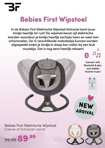 Aanbiedingen Bebies first elektrische wipstoel creme of antraciet - bebiesfirst - Geldig van 12/02/2023 tot 18/02/2023 bij Baby & Tiener Megastore