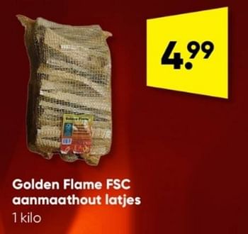 Aanbiedingen Golden flame fsc aanmaathout latjes - Golden Flame - Geldig van 13/02/2023 tot 26/02/2023 bij Big Bazar