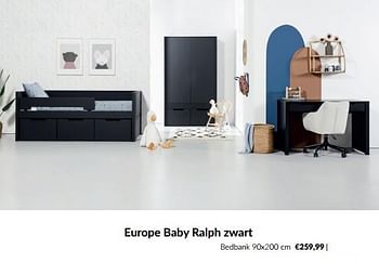 Aanbiedingen Europe baby ralph zwart bedbank - Europe baby - Geldig van 15/02/2023 tot 13/03/2023 bij Babypark
