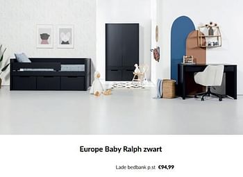 Aanbiedingen Europe baby ralph zwart lade bedbank - Europe baby - Geldig van 15/02/2023 tot 13/03/2023 bij Babypark