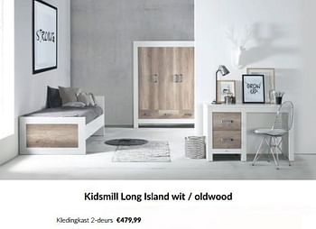 Aanbiedingen Kidsmill long island wit - oldwood kledingkast 2-deurs - Kidsmill - Geldig van 15/02/2023 tot 13/03/2023 bij Babypark