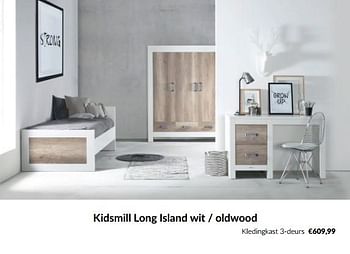 Aanbiedingen Kidsmill long island wit - oldwood kledingkast 3-deurs - Kidsmill - Geldig van 15/02/2023 tot 13/03/2023 bij Babypark