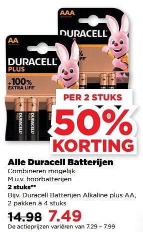 Aanbiedingen Duracell batterijen alkaline plus aa - Duracell - Geldig van 19/02/2023 tot 25/02/2023 bij Plus