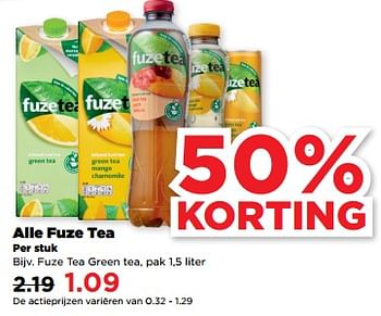 Aanbiedingen Fuze tea green tea - FuzeTea - Geldig van 19/02/2023 tot 25/02/2023 bij Plus