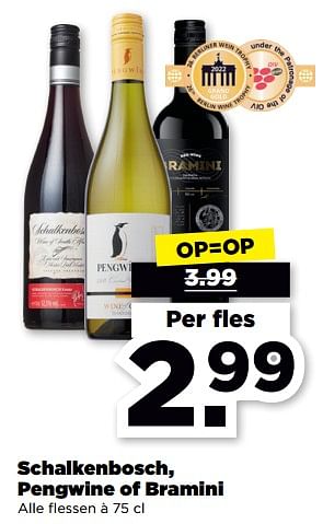 Aanbiedingen Schalkenbosch, pengwine of bramini - Rode wijnen - Geldig van 19/02/2023 tot 25/02/2023 bij Plus