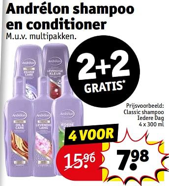 Aanbiedingen Classic shampoo iedere dag - Andrelon - Geldig van 21/02/2023 tot 26/02/2023 bij Kruidvat