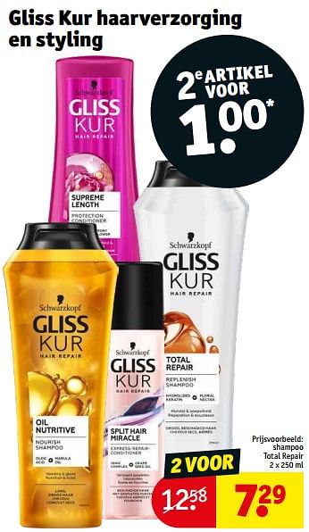 Aanbiedingen Gliss kur shampoo total repair - Schwartzkopf - Geldig van 21/02/2023 tot 26/02/2023 bij Kruidvat