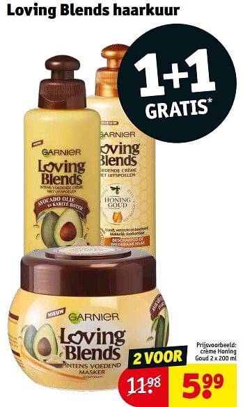Aanbiedingen Loving blends haarkuur crème honing goud - Garnier - Geldig van 21/02/2023 tot 26/02/2023 bij Kruidvat