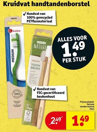 Aanbiedingen Natures tanden-borstel hout - Huismerk - Kruidvat - Geldig van 21/02/2023 tot 26/02/2023 bij Kruidvat