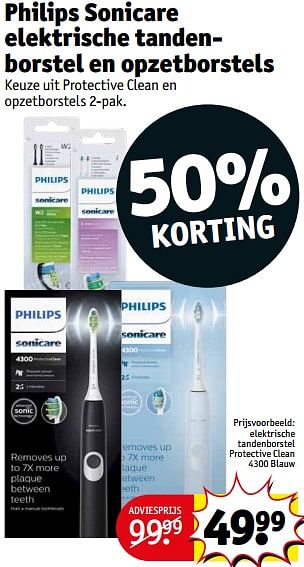 Aanbiedingen Philips elektrische tandenborstel protective clean 4300 blauw - Philips - Geldig van 21/02/2023 tot 26/02/2023 bij Kruidvat
