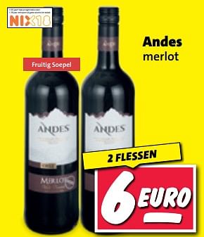 Aanbiedingen Andes merlot - Rode wijnen - Geldig van 20/02/2023 tot 26/02/2023 bij Nettorama