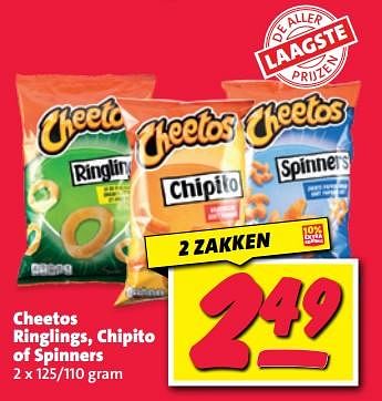 Aanbiedingen Cheetos ringlings, chipito of spinners - Cheetos  - Geldig van 20/02/2023 tot 26/02/2023 bij Nettorama