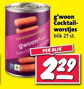 Aanbiedingen G`woon cocktailworstjes - G'woon - Geldig van 20/02/2023 tot 26/02/2023 bij Nettorama