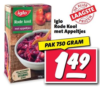 Aanbiedingen Iglo rode kool met appeltjes - Iglo - Geldig van 20/02/2023 tot 26/02/2023 bij Nettorama