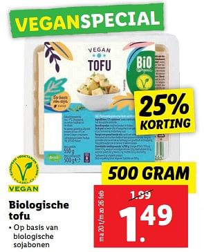 Aanbiedingen Biologische tofu - Huismerk - Lidl - Geldig van 20/02/2023 tot 26/02/2023 bij Lidl