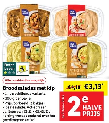 Aanbiedingen Broodsalades met kip - Chef select - Geldig van 20/02/2023 tot 26/02/2023 bij Lidl