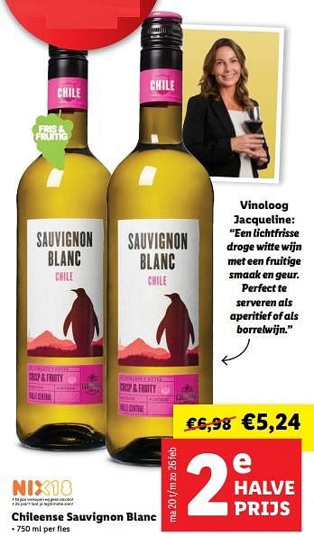 Aanbiedingen Chileense sauvignon blanc - Witte wijnen - Geldig van 20/02/2023 tot 26/02/2023 bij Lidl