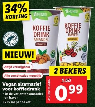 Aanbiedingen Vegan alternatief voor koffiedrank - Vemondo - Geldig van 20/02/2023 tot 26/02/2023 bij Lidl