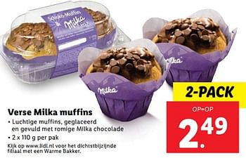 Aanbiedingen Verse milka muffins - Milka - Geldig van 20/02/2023 tot 26/02/2023 bij Lidl