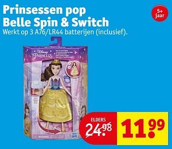 Aanbiedingen Prinsessen pop belle spin + switch - Hasbro - Geldig van 21/02/2023 tot 26/02/2023 bij Kruidvat