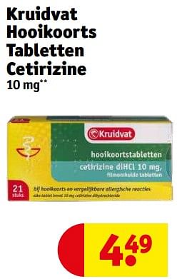 Aanbiedingen Kruidvat hooikoorts tabletten cetirizine - Huismerk - Kruidvat - Geldig van 21/02/2023 tot 26/02/2023 bij Kruidvat