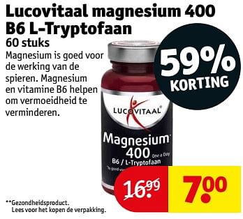 Aanbiedingen Lucovitaal magnesium 400 b6 l-tryptofaan - Lucovitaal - Geldig van 21/02/2023 tot 26/02/2023 bij Kruidvat