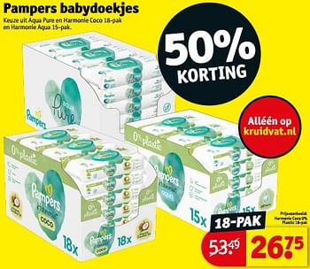 Aanbiedingen Pampers babydoekjes harmonie coco 0% plastic - Pampers - Geldig van 21/02/2023 tot 26/02/2023 bij Kruidvat