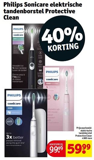Aanbiedingen Philips elektrische tandeborstel protective clean 4300 roze - Philips - Geldig van 21/02/2023 tot 26/02/2023 bij Kruidvat