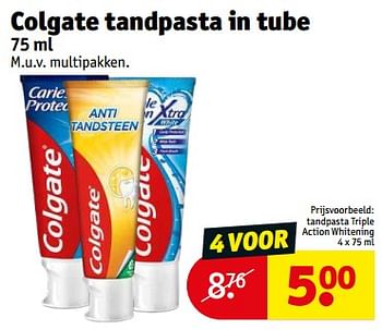 Aanbiedingen Tandpasta triple action whitening - Colgate - Geldig van 21/02/2023 tot 26/02/2023 bij Kruidvat